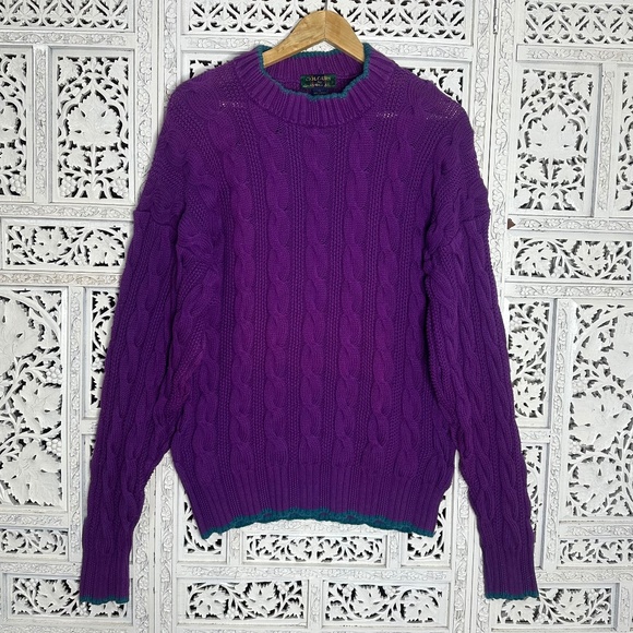Vtg Colours By Alexander Julian Purple Cable Knit Chunky Sweater Sz Large - Picture 1 of 7